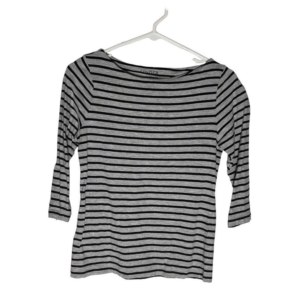 Lindex Women's Black and Gray Striped 3/4‎ Sleeve Blouse